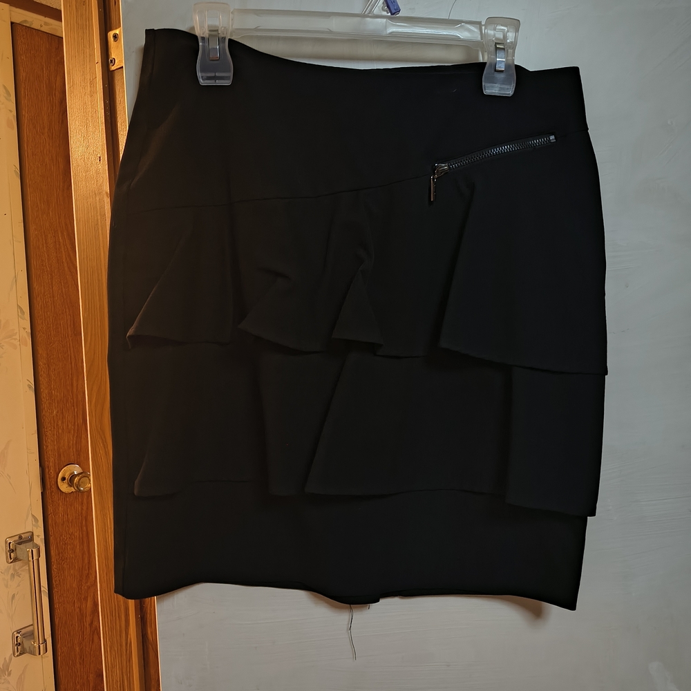 Bisou Bisou Black Tiered Ruffle Mini Skirt with Zip Detail